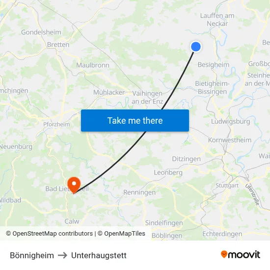 Bönnigheim to Unterhaugstett map