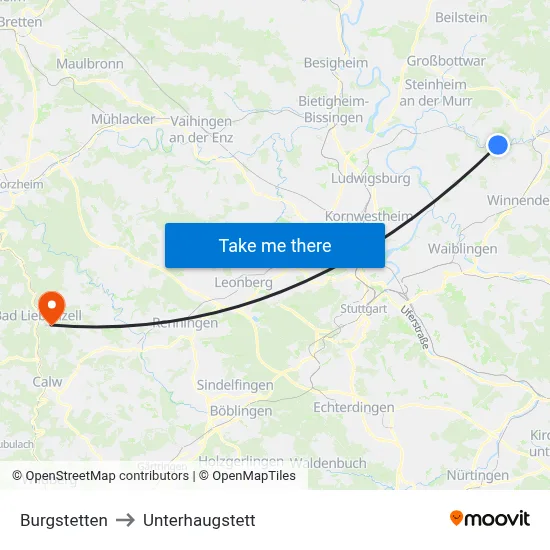 Burgstetten to Unterhaugstett map