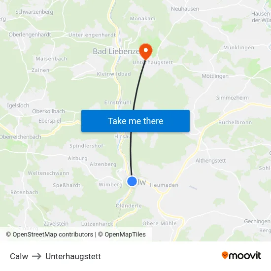 Calw to Unterhaugstett map
