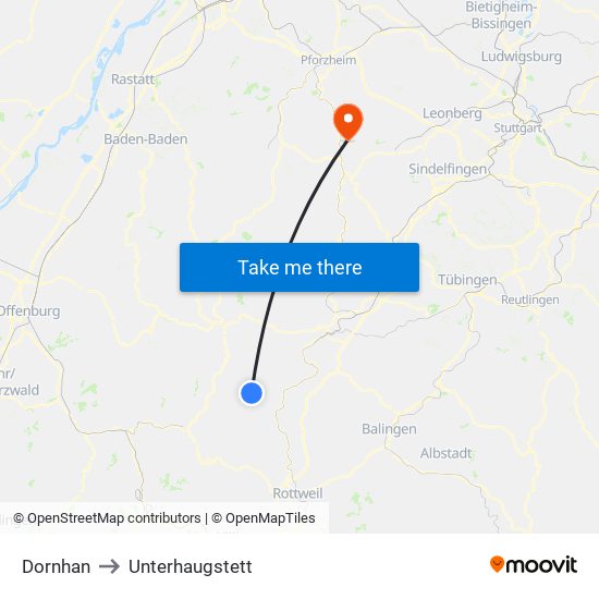 Dornhan to Unterhaugstett map