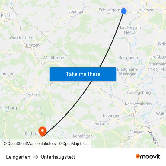 Leingarten to Unterhaugstett map