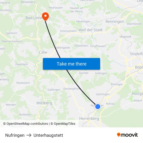Nufringen to Unterhaugstett map