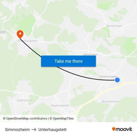 Simmozheim to Unterhaugstett map