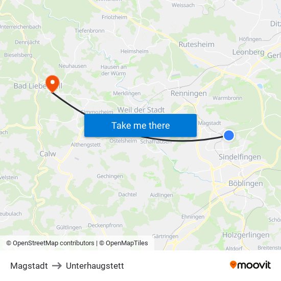 Magstadt to Unterhaugstett map