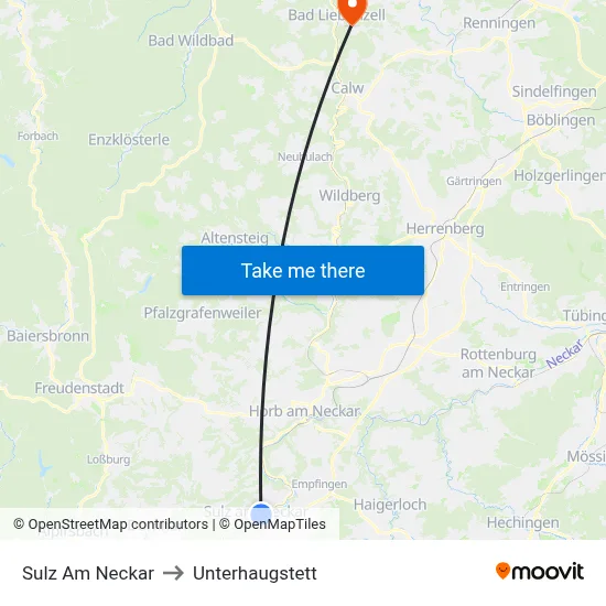 Sulz Am Neckar to Unterhaugstett map