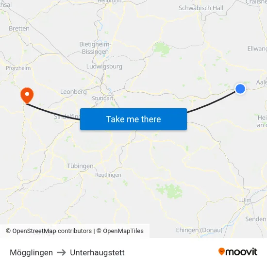Mögglingen to Unterhaugstett map