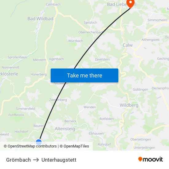 Grömbach to Unterhaugstett map