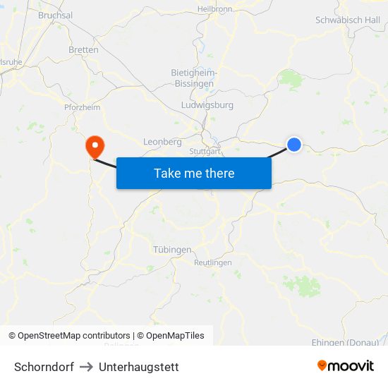 Schorndorf to Unterhaugstett map