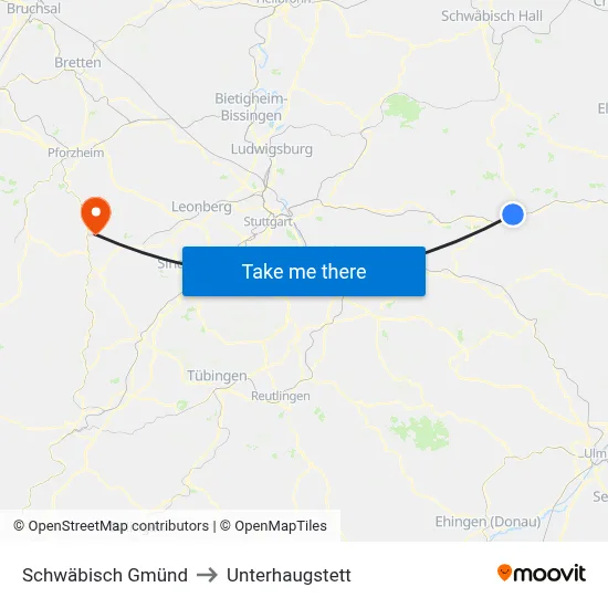 Schwäbisch Gmünd to Unterhaugstett map