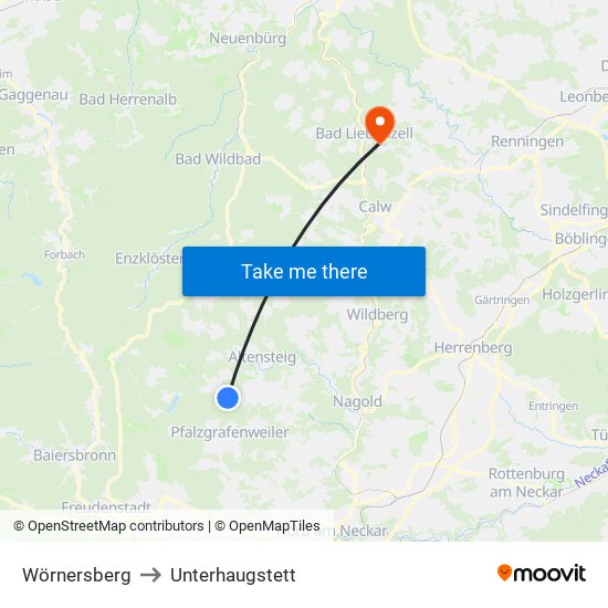 Wörnersberg to Unterhaugstett map