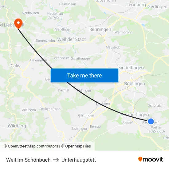 Weil Im Schönbuch to Unterhaugstett map