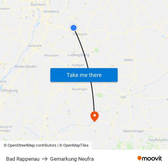 Bad Rappenau to Gemarkung Neufra map