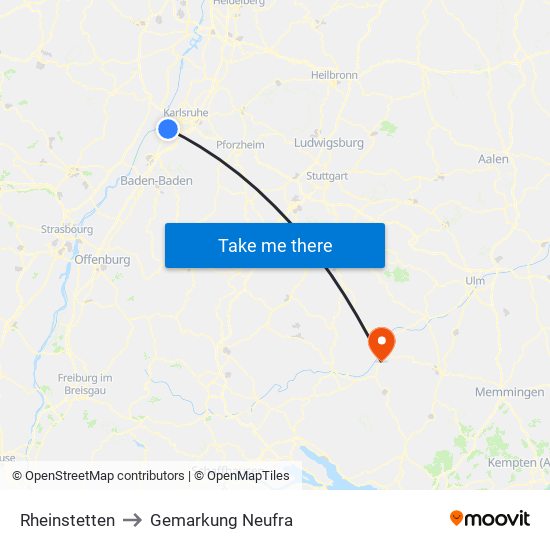 Rheinstetten to Gemarkung Neufra map