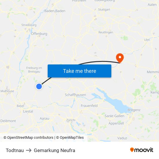 Todtnau to Gemarkung Neufra map