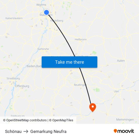 Schönau to Gemarkung Neufra map