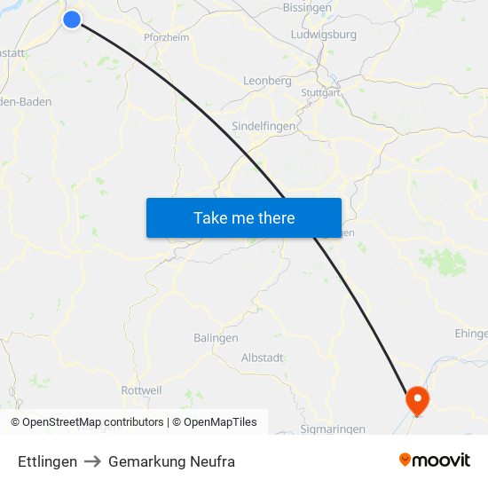 Ettlingen to Gemarkung Neufra map