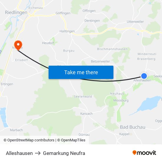 Alleshausen to Gemarkung Neufra map