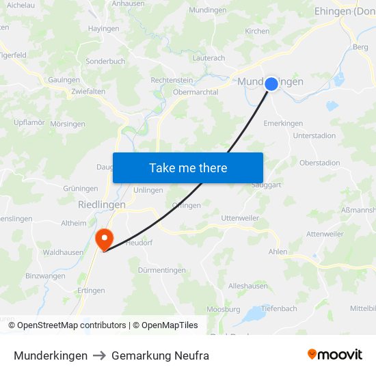 Munderkingen to Gemarkung Neufra map