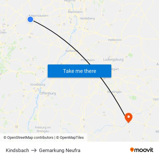 Kindsbach to Gemarkung Neufra map