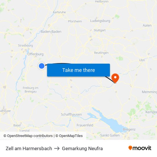 Zell am Harmersbach to Gemarkung Neufra map
