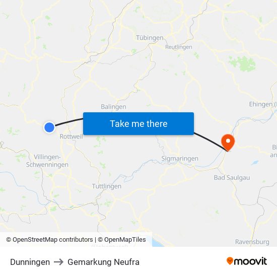 Dunningen to Gemarkung Neufra map
