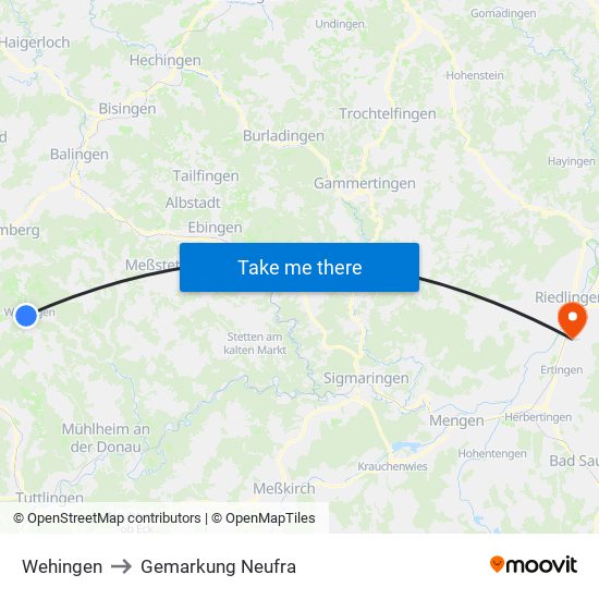 Wehingen to Gemarkung Neufra map