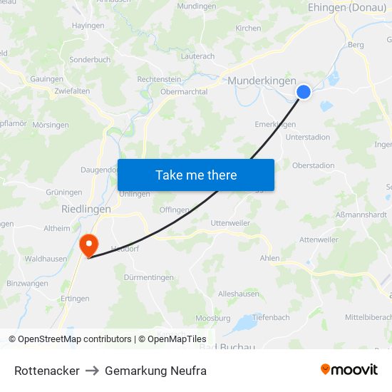 Rottenacker to Gemarkung Neufra map