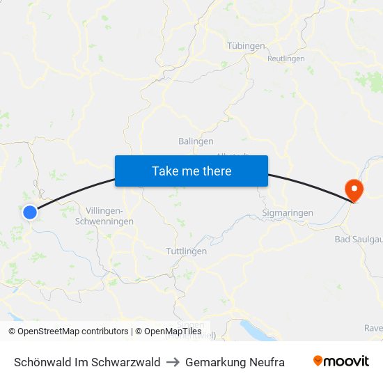 Schönwald Im Schwarzwald to Gemarkung Neufra map