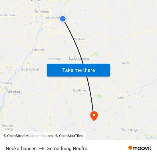 Neckarhausen to Gemarkung Neufra map