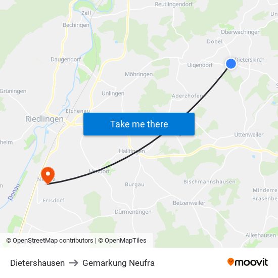 Dietershausen to Gemarkung Neufra map