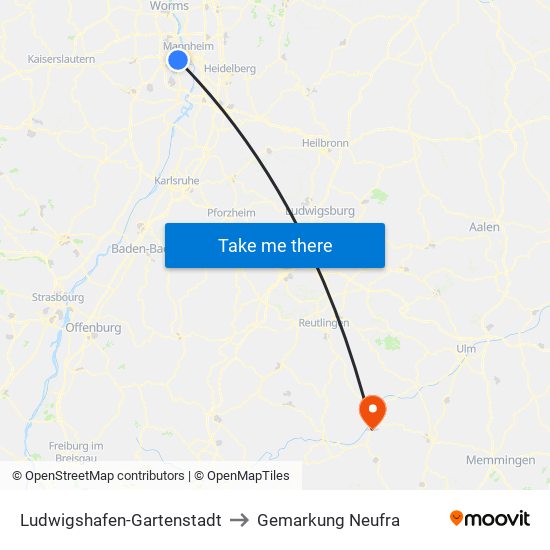 Ludwigshafen-Gartenstadt to Gemarkung Neufra map