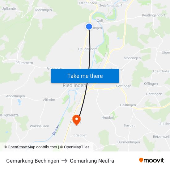 Gemarkung Bechingen to Gemarkung Neufra map