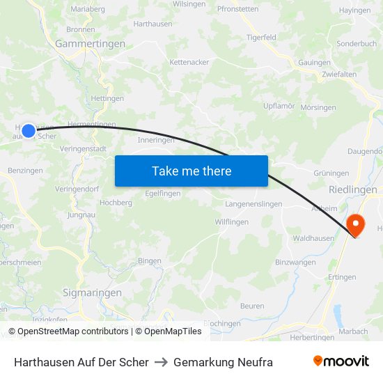 Harthausen Auf Der Scher to Gemarkung Neufra map