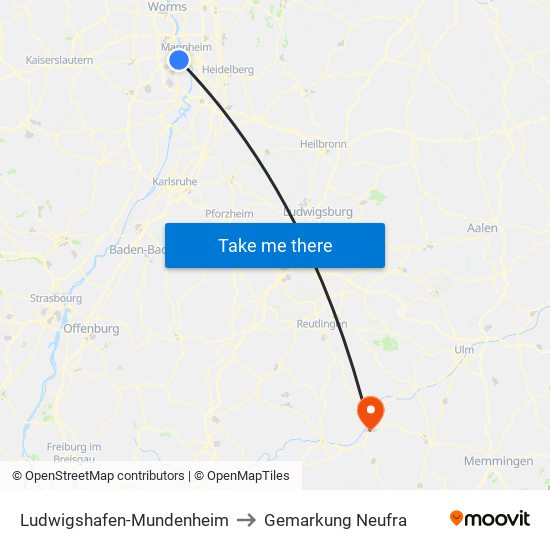 Ludwigshafen-Mundenheim to Gemarkung Neufra map