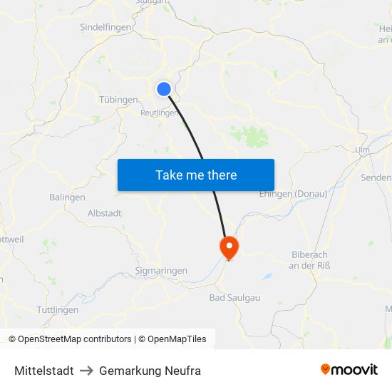 Mittelstadt to Gemarkung Neufra map