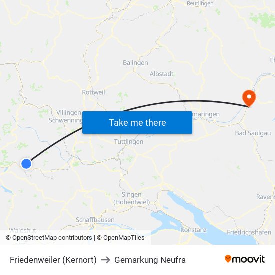 Friedenweiler (Kernort) to Gemarkung Neufra map