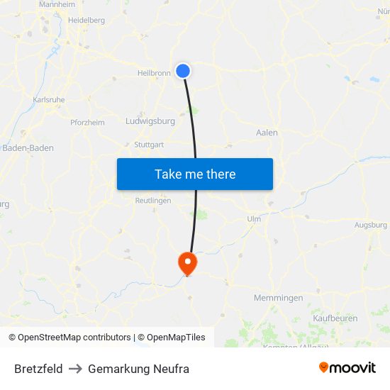 Bretzfeld to Gemarkung Neufra map