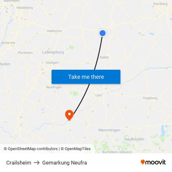 Crailsheim to Gemarkung Neufra map