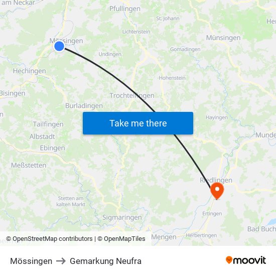 Mössingen to Gemarkung Neufra map