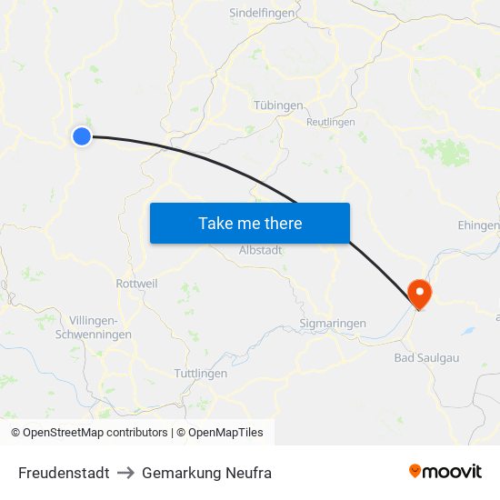 Freudenstadt to Gemarkung Neufra map