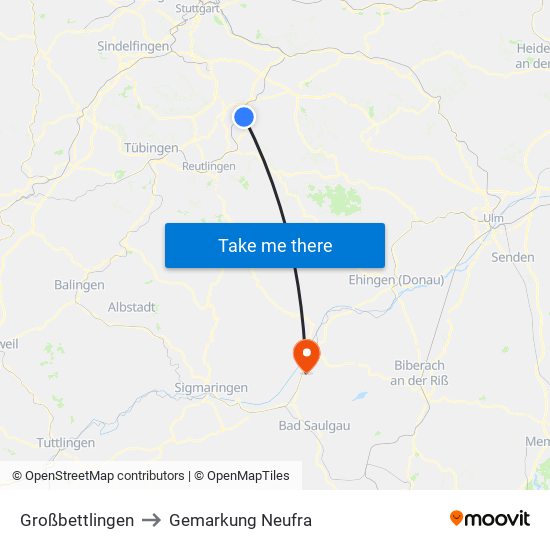 Großbettlingen to Gemarkung Neufra map