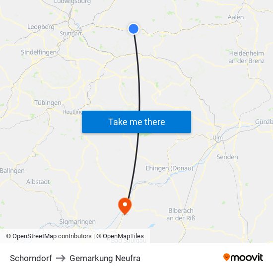 Schorndorf to Gemarkung Neufra map