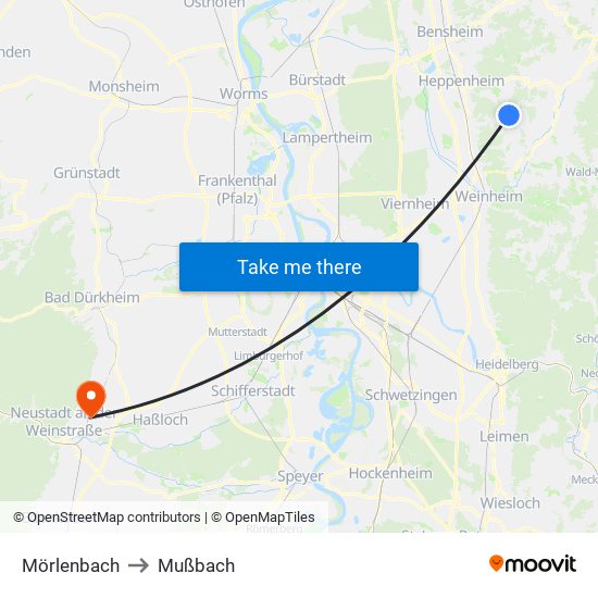 Mörlenbach to Mußbach map