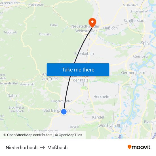 Niederhorbach to Mußbach map