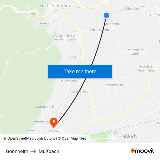 Gönnheim to Mußbach map