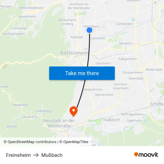 Freinsheim to Mußbach map