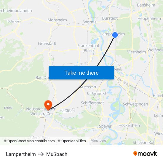 Lampertheim to Mußbach map