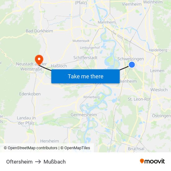 Oftersheim to Mußbach map