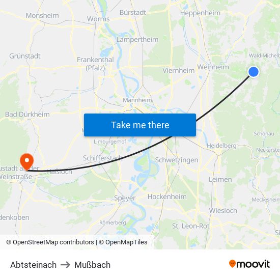 Abtsteinach to Mußbach map
