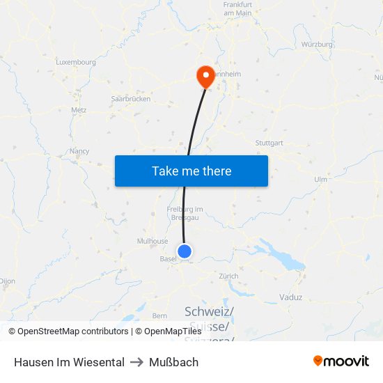 Hausen Im Wiesental to Mußbach map